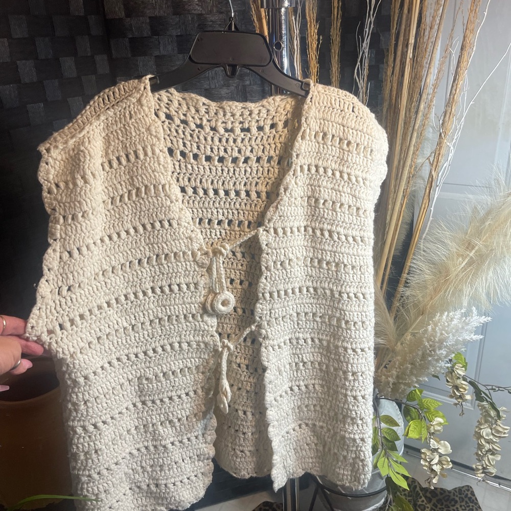 Ivory crocheted Vest, coverups
